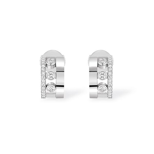 Boucles d'oreilles anneaux Move Romane en or blanc avec diamants, mini mod&egrave;le